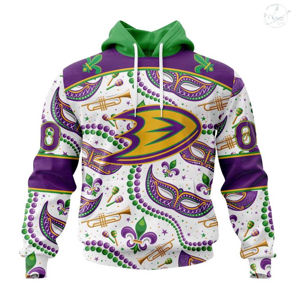 NHL Anaheim Ducks Special Mardi Gras Design Hoodie