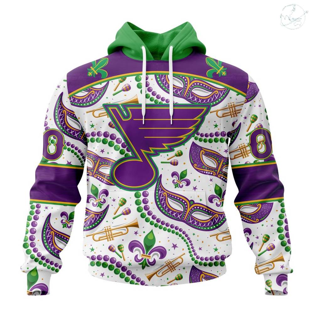 NHL St. Louis Blues Special Mardi Gras Design Hoodie