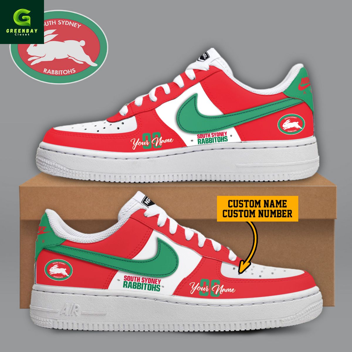 Free Shipping South Sydney Rabbitohs NRL 2024 Personalized Air Force 1 Sneaker
