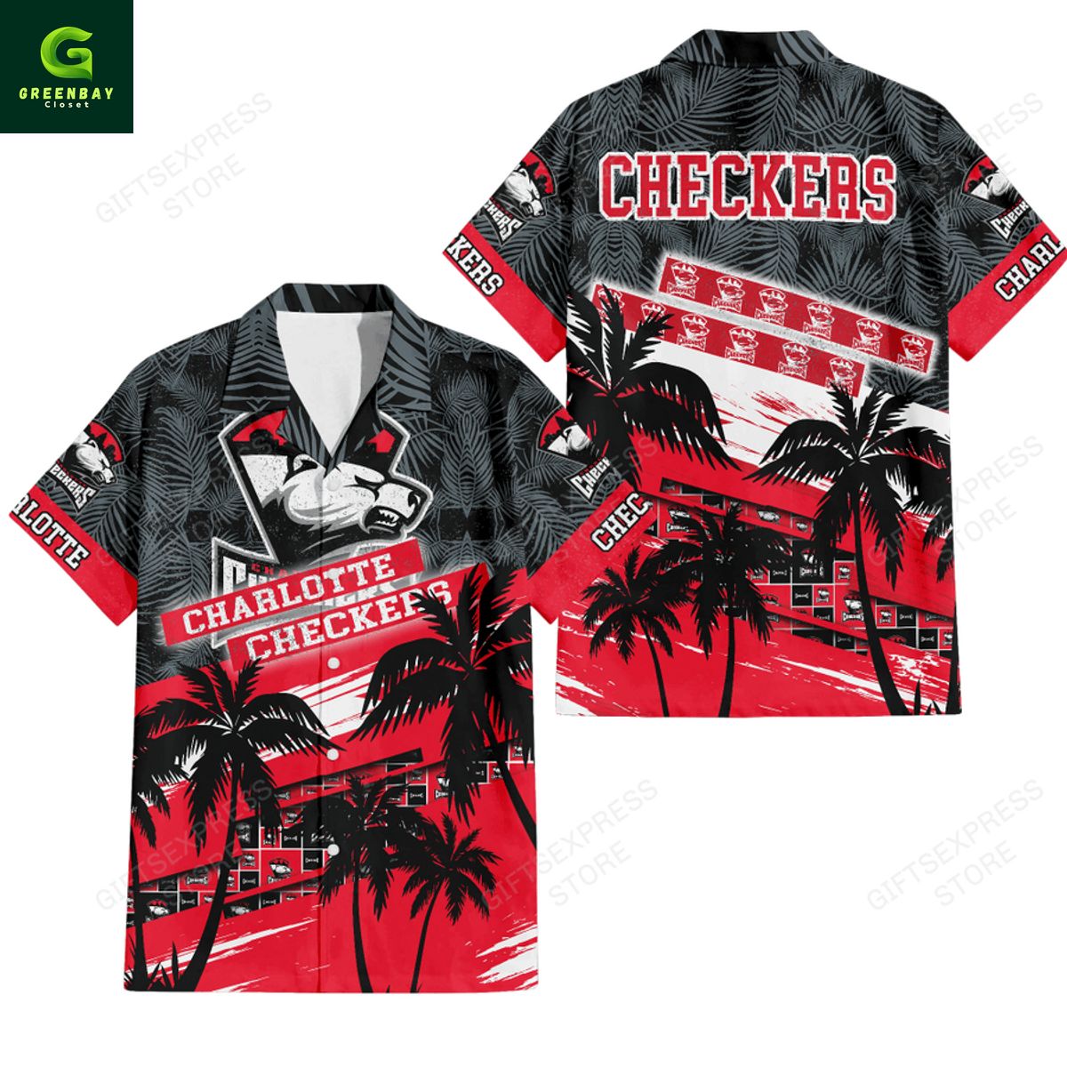 Charlotte Checkers AHL Hawaiian Shirt Charlotte Checkers AHL Hawaiian Shirt