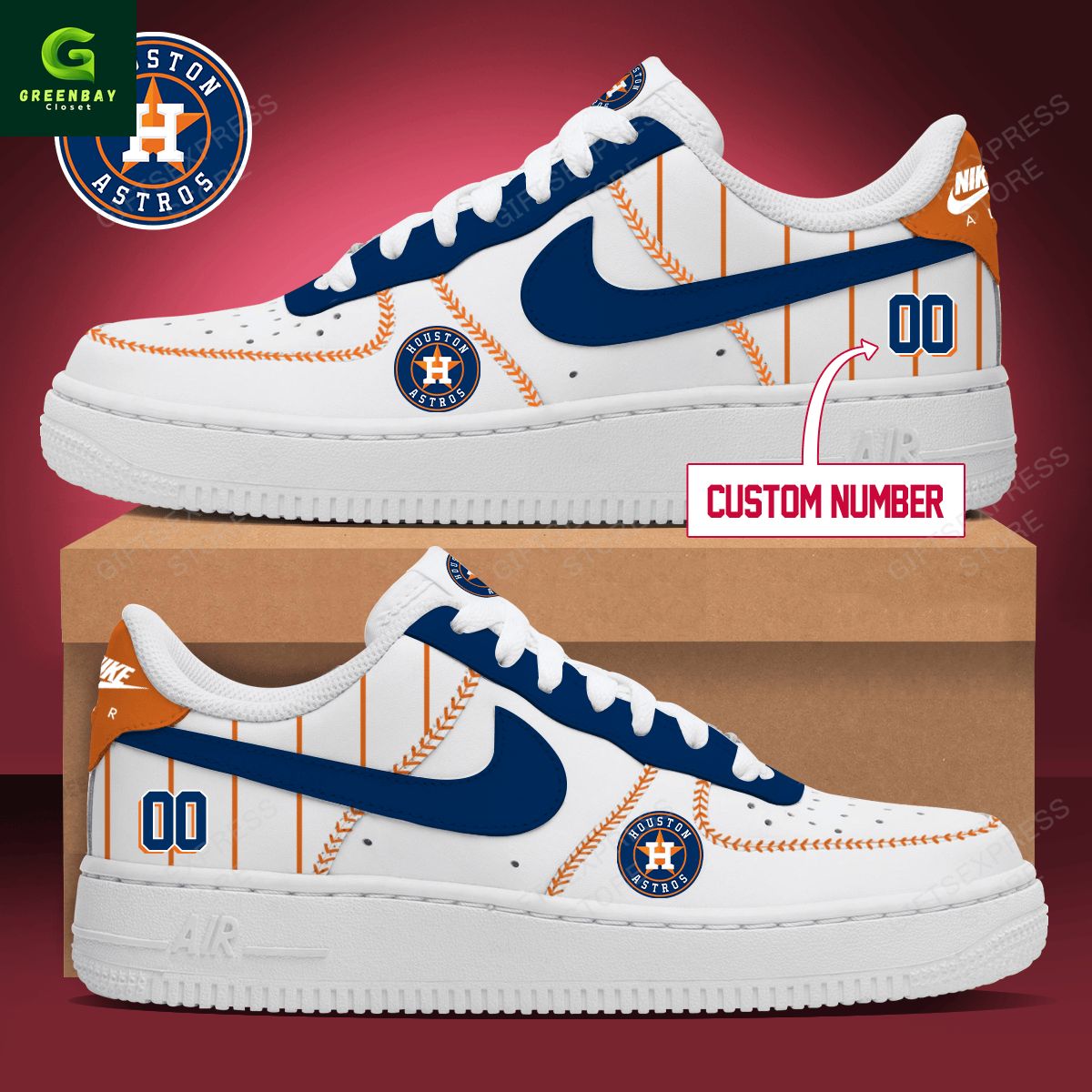 Free Shipping Houston Astros MLB Personalized Air Force 1 Sneaker