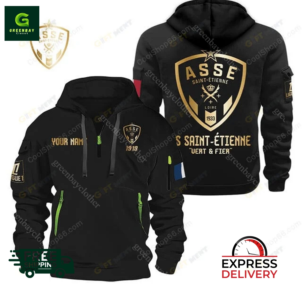 AS Saint Etienne Gold Logo Quarter Zip Hoodie