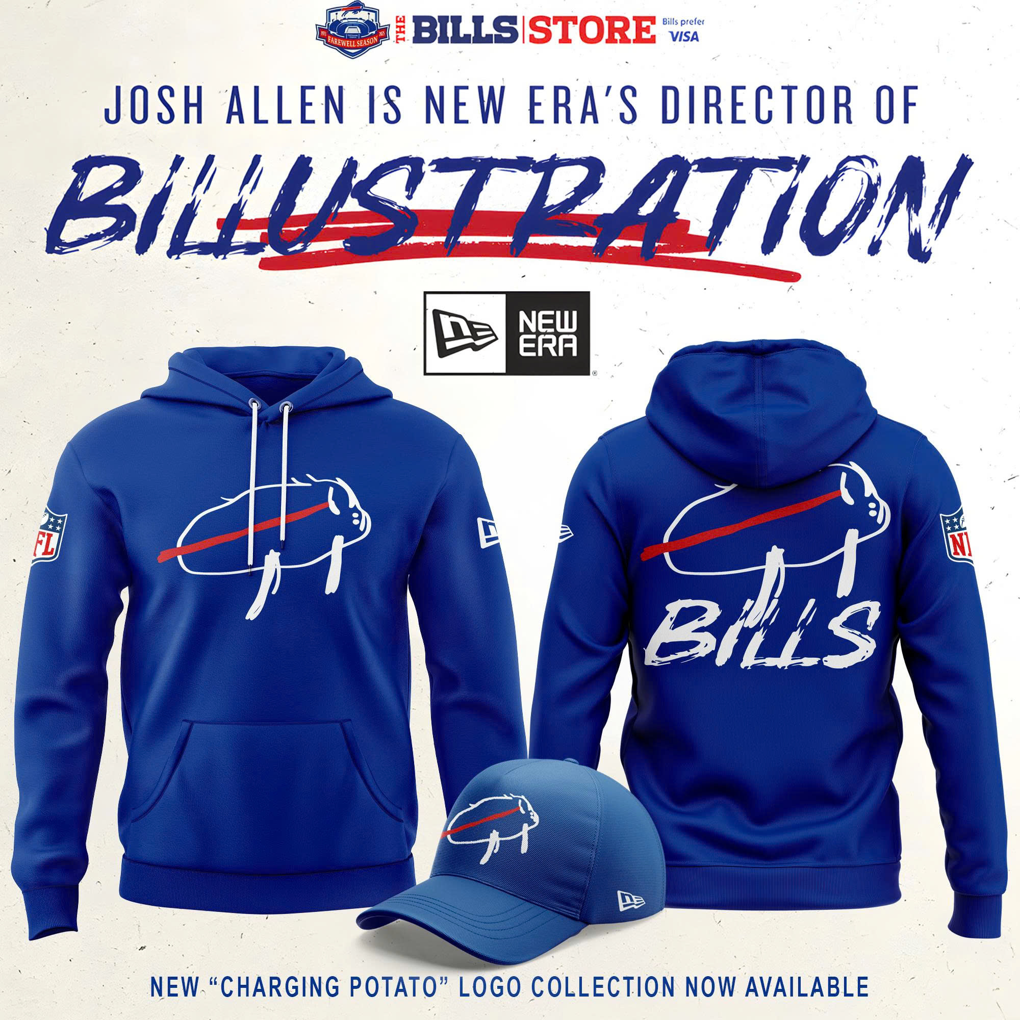 Buffalo Bills New Era Josh Allen Billustration Carging Potato Logo Hoodie