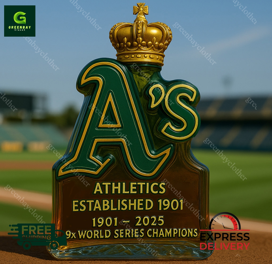 Oakland Athletics 9x World Series Champions Whiskey Bottle