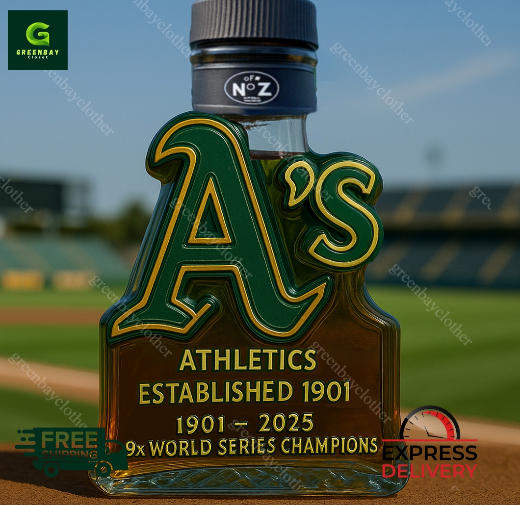 Oakland Athletics 9x World Series Champions Whiskey Bottle