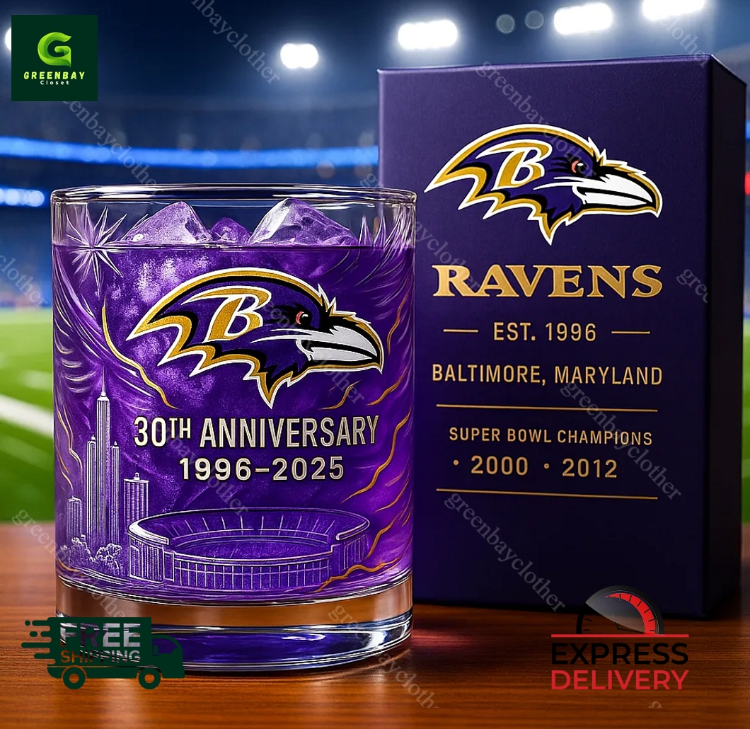 Baltimore Ravens 30th Anniversary Whiskey Glass