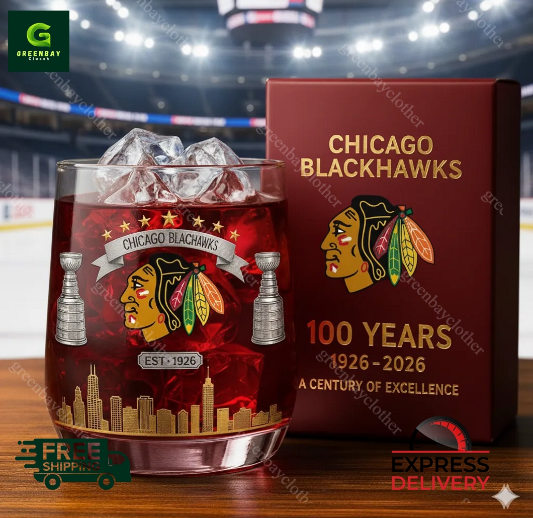 Chicago Blackhawks 100th Anniversary Whiskey Glass
