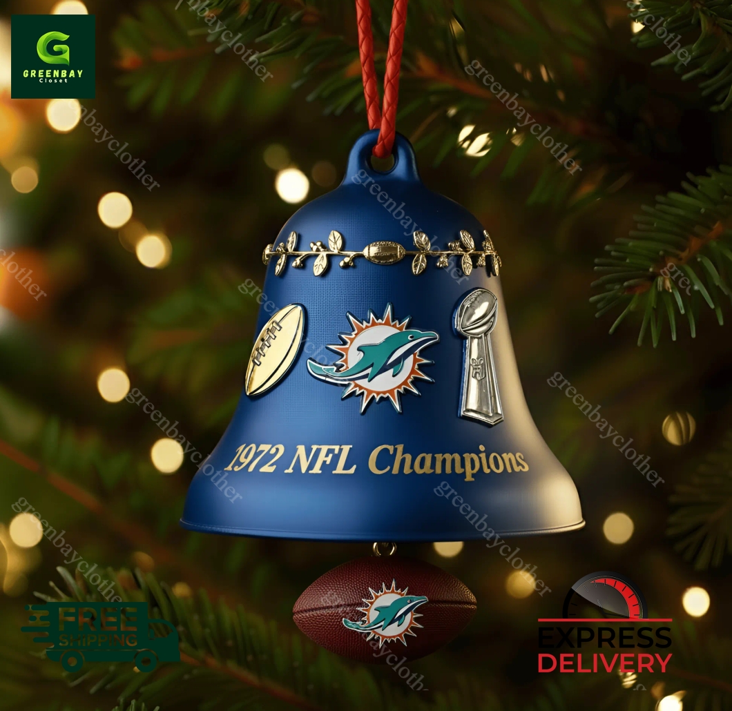 Miami Dolphins 1972 Championship Christmas Bell Ornament
