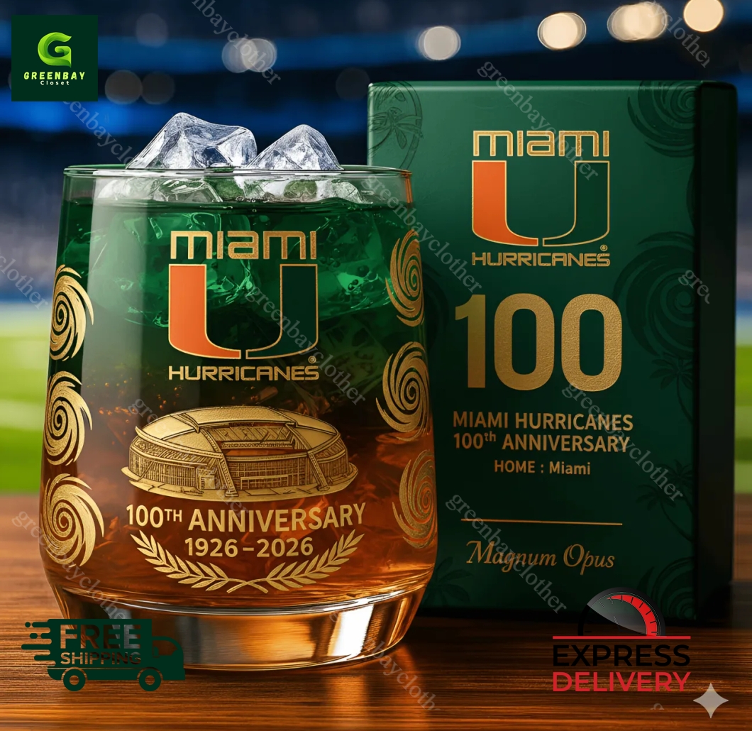 Miami Hurricanes 100th Anniversary Whiskey Glass