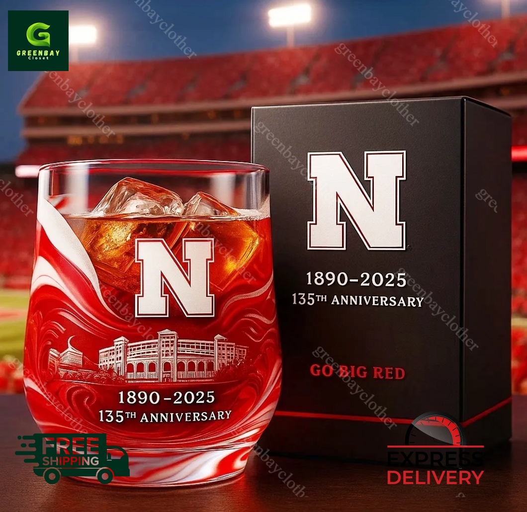 Nebraska Cornhuskers 135th Anniversary Whiskey Glass