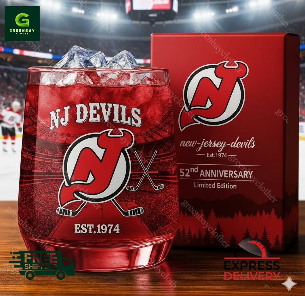 NJ Devils 52nd Anniversary Whiskey Glass