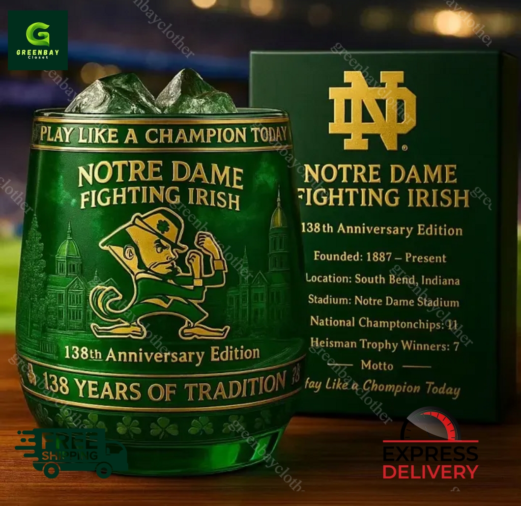 Notre Dame Fighting Irish 138th Anniversary Whiskey Glass