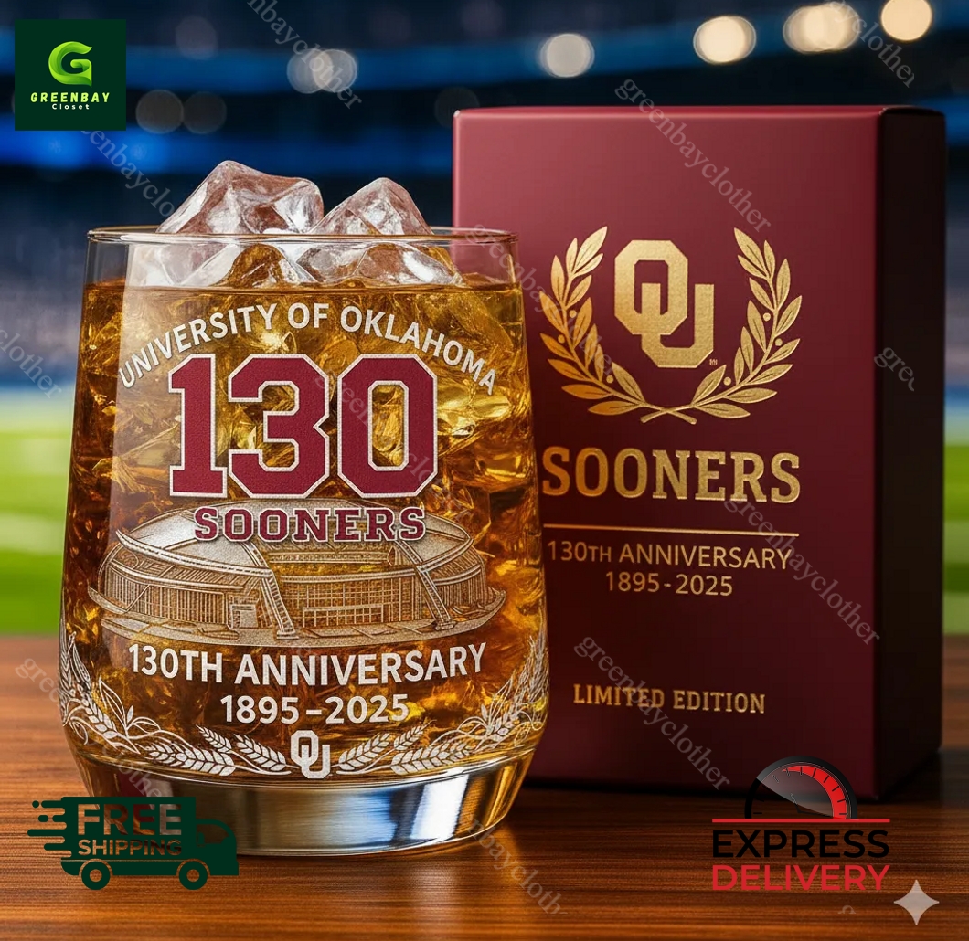 Oklahoma Sooners 130th Anniversary Whiskey Glass