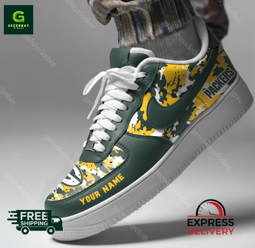 Green Bay Packers Personalized Camo Collection Air Force 1 Shoes