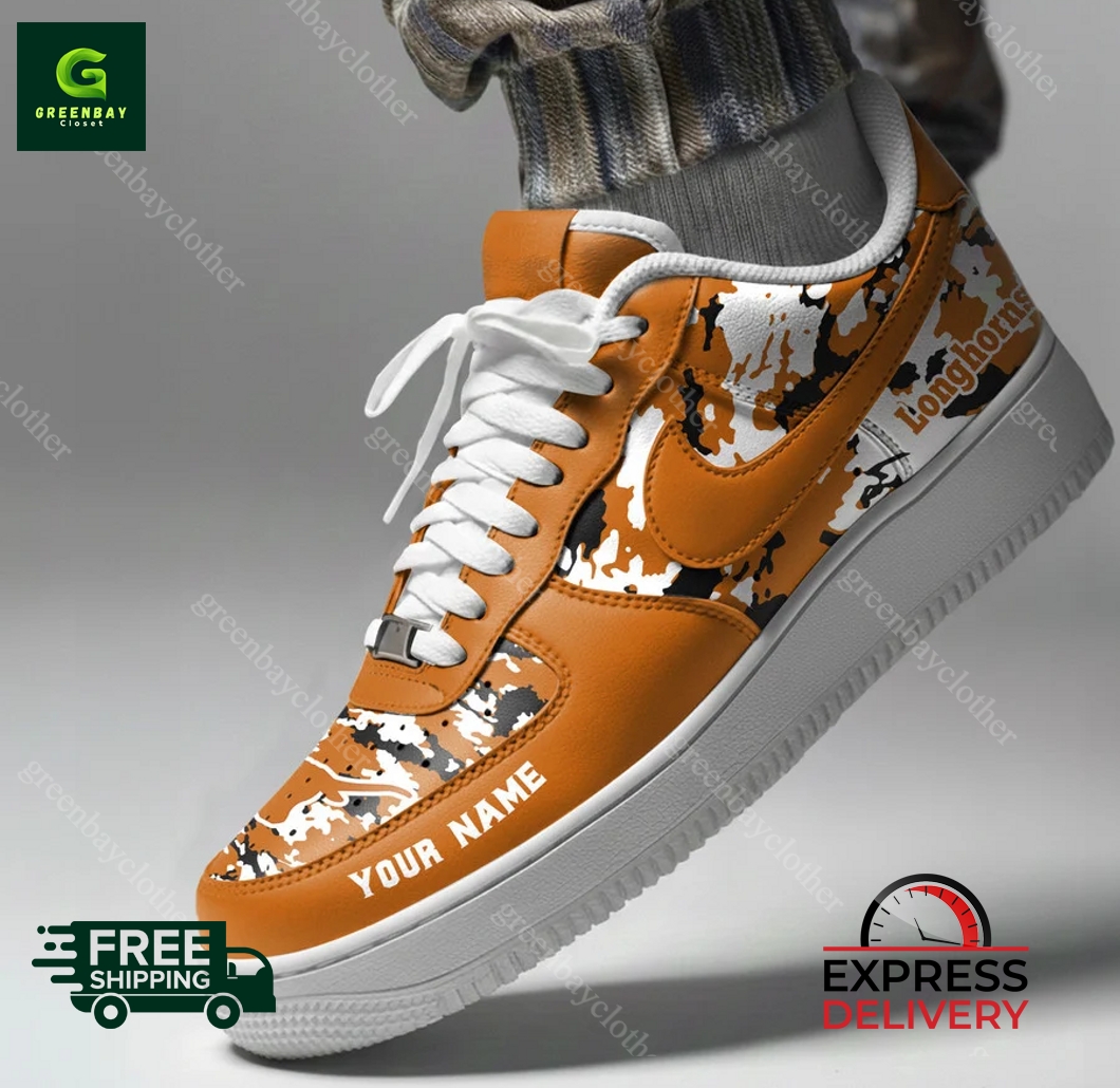 Texas Longhorns Personalized Camo Collection Air Force 1 Shoes