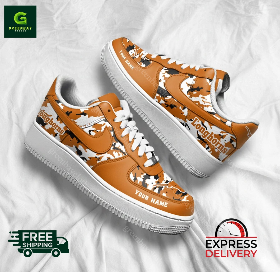 Texas Longhorns Personalized Camo Collection Air Force 1 Shoes