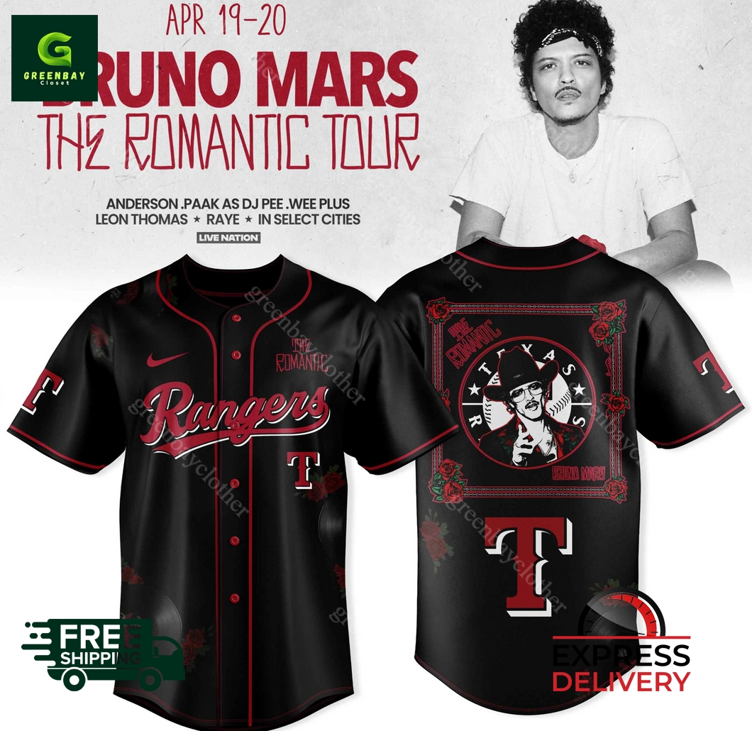 Texas Rangers Bruno Mars The Romantic Tour 2026 Baseball Jersey